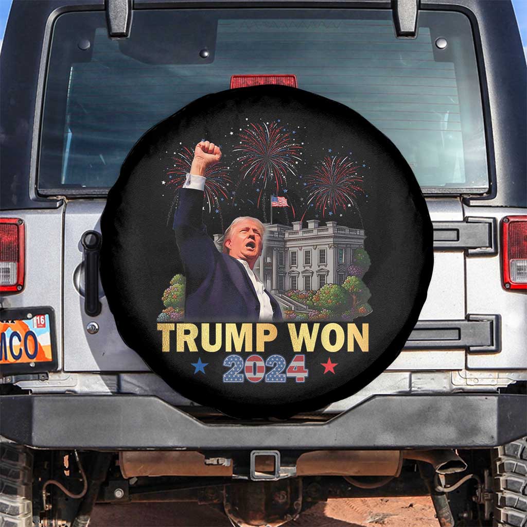 Trump 2024 Spare Tire Cover He Won 47th President Of White House TS02 No hole Black Print Your Wear