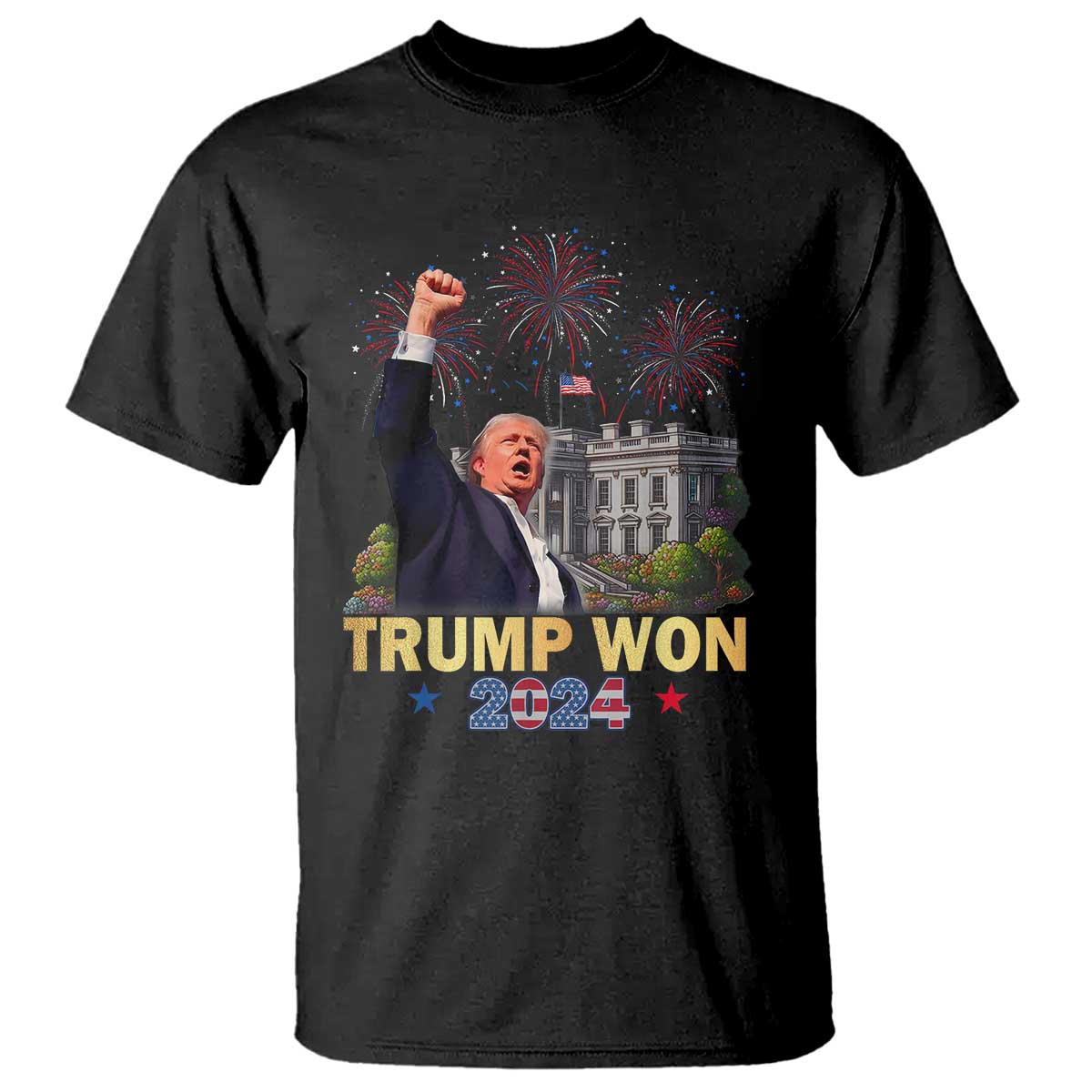 Trump 2024 T Shirt He Won 47th President Of White House TS02 Black Print Your Wear