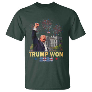 Trump 2024 T Shirt He Won 47th President Of White House TS02 Dark Forest Green Print Your Wear