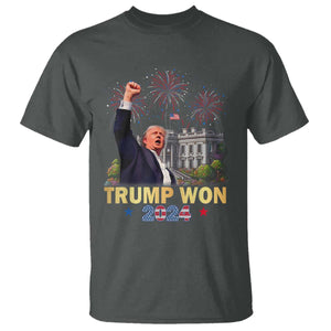 Trump 2024 T Shirt He Won 47th President Of White House TS02 Dark Heather Print Your Wear