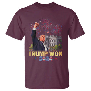 Trump 2024 T Shirt He Won 47th President Of White House TS02 Maroon Print Your Wear