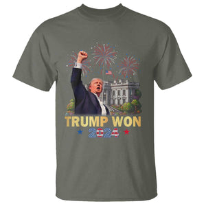 Trump 2024 T Shirt He Won 47th President Of White House TS02 Military Green Print Your Wear