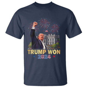 Trump 2024 T Shirt He Won 47th President Of White House TS02 Navy Print Your Wear