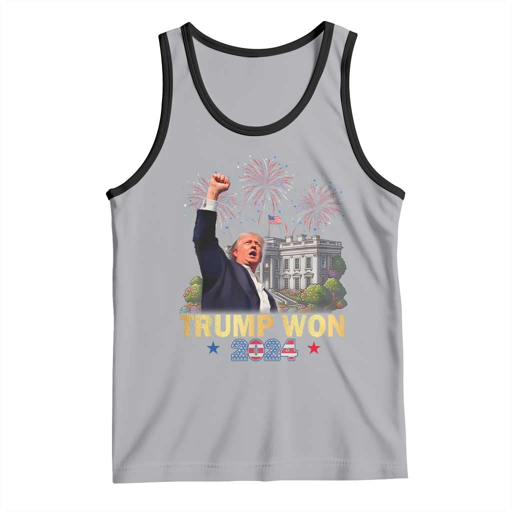 Trump 2024 Tank Top He Won 47th President Of White House TS02 Athletic Heather Black Print Your Wear