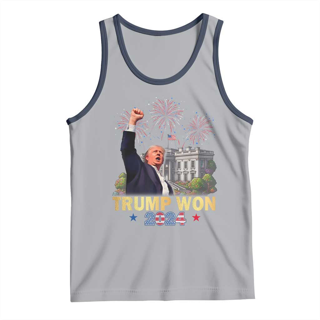 Trump 2024 Tank Top He Won 47th President Of White House TS02 Athletic Heather Navy Print Your Wear