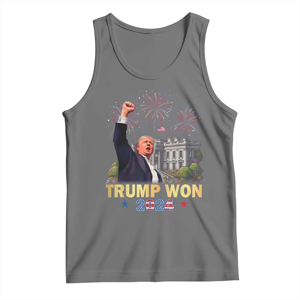 Trump 2024 Tank Top He Won 47th President Of White House TS02 Black Heather Print Your Wear