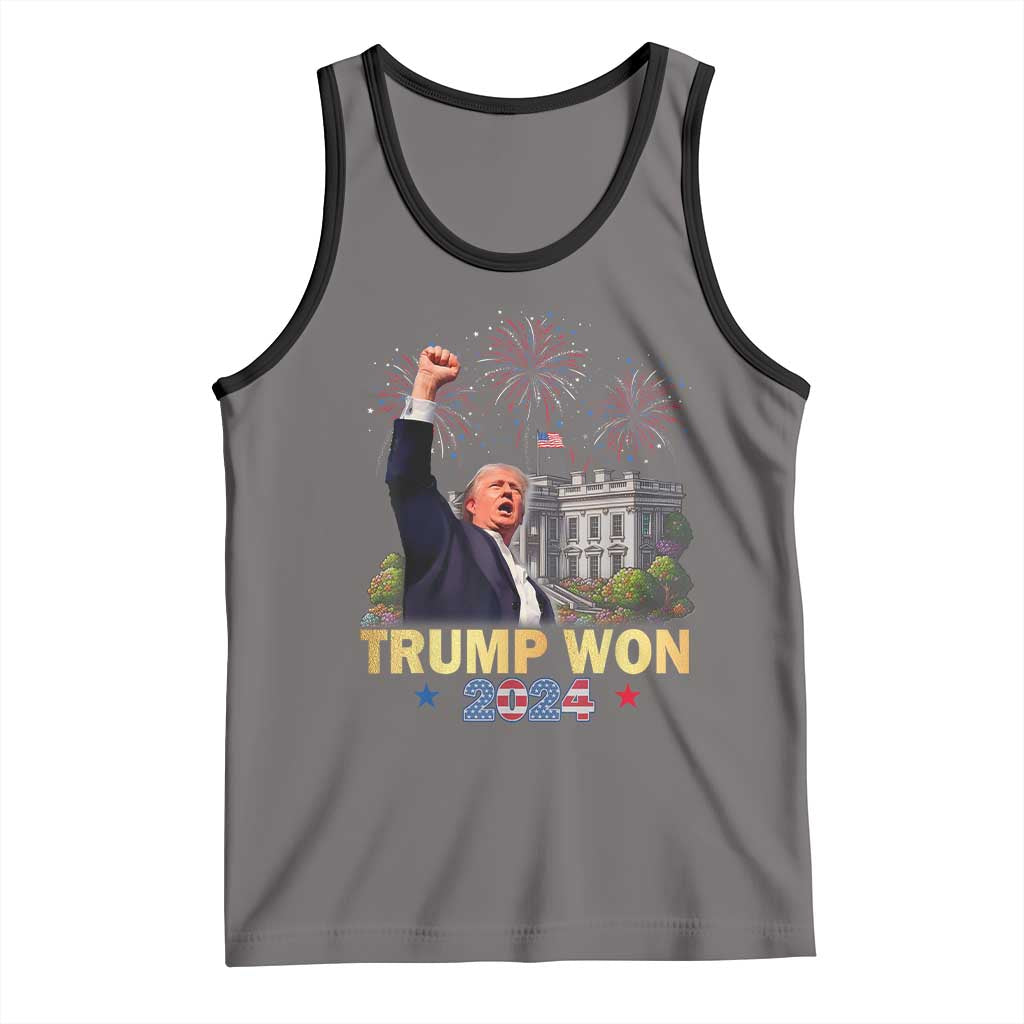 Trump 2024 Tank Top He Won 47th President Of White House TS02 Deep Heather Black Print Your Wear