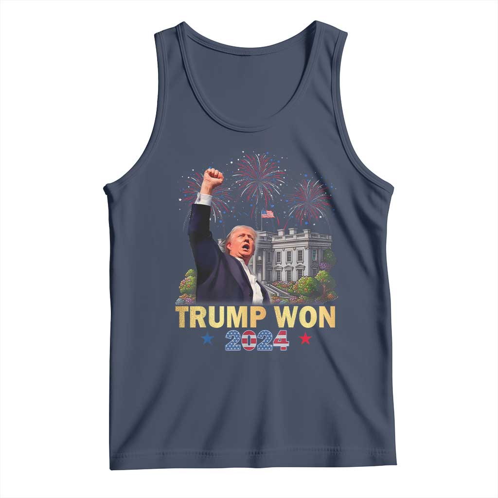 Trump 2024 Tank Top He Won 47th President Of White House TS02 Navy Print Your Wear