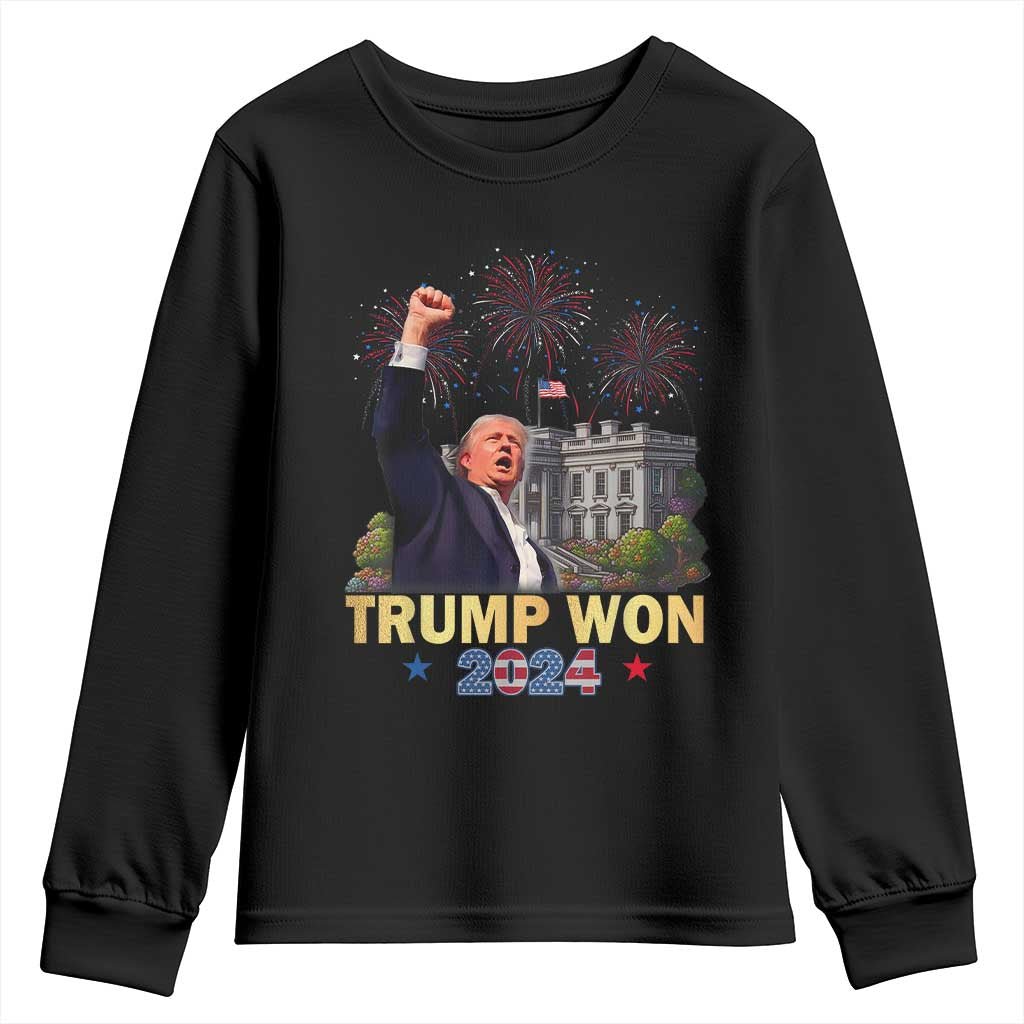 Trump 2024 Youth Sweatshirt He Won 47th President Of White House TS02 Black Print Your Wear