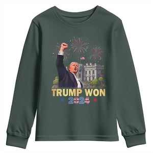 Trump 2024 Youth Sweatshirt He Won 47th President Of White House TS02 Dark Forest Green Print Your Wear