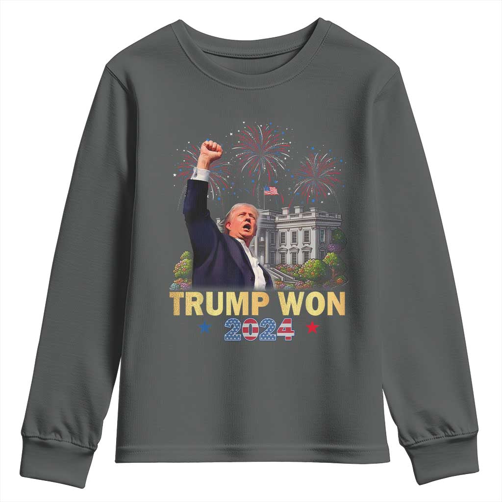 Trump 2024 Youth Sweatshirt He Won 47th President Of White House TS02 Dark Heather Print Your Wear