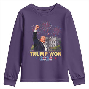 Trump 2024 Youth Sweatshirt He Won 47th President Of White House TS02 Purple Print Your Wear