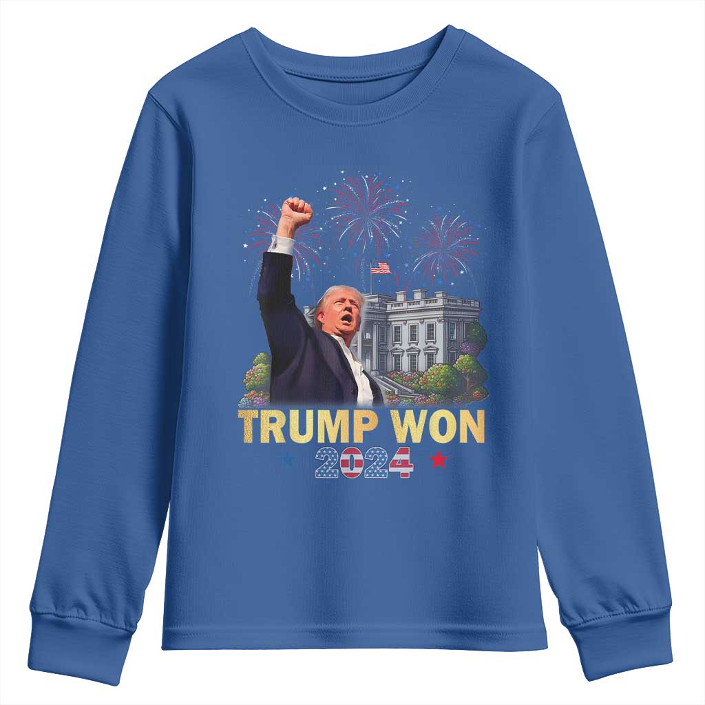 Trump 2024 Youth Sweatshirt He Won 47th President Of White House TS02 Royal Blue Print Your Wear