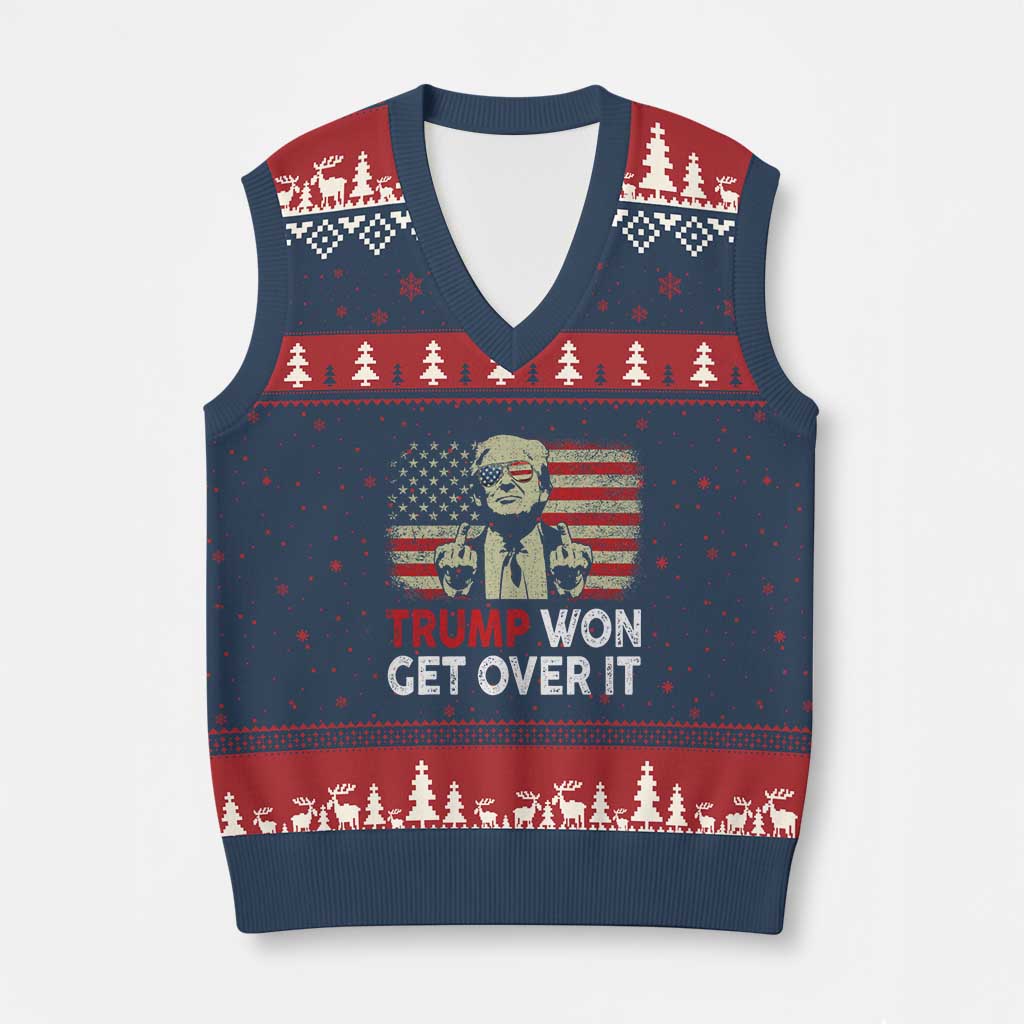 Trump 2024 V-Neck Knit Sweater Vest He Won Get Over It Patriotic Vintage American Flag TS02 Navy Red Print Your Wear