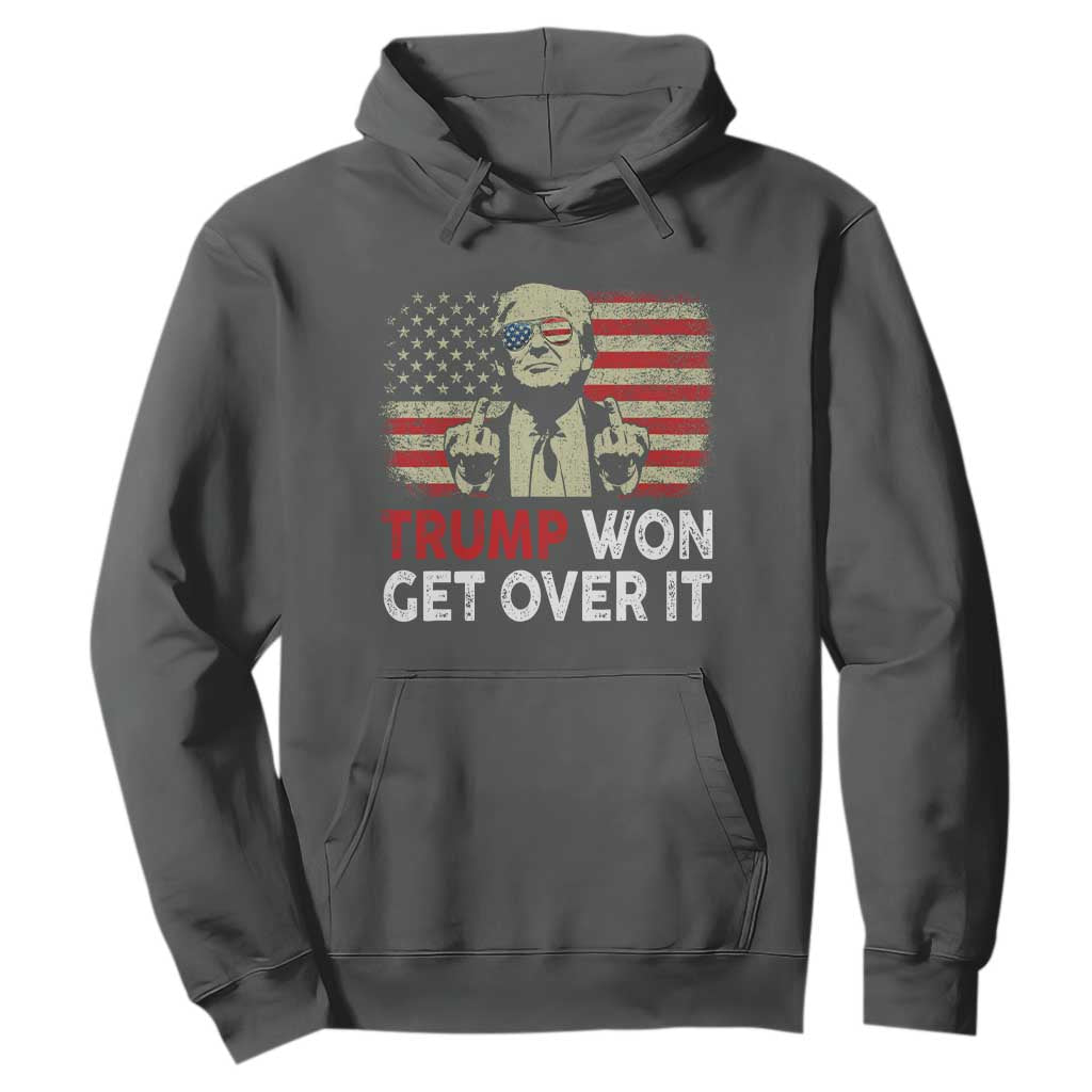 Trump 2024 Hoodie He Won Get Over It Patriotic Vintage American Flag TS02 Dark Heather Print Your Wear