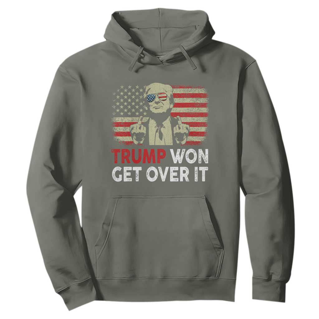 Trump 2024 Hoodie He Won Get Over It Patriotic Vintage American Flag TS02 Military Green Print Your Wear