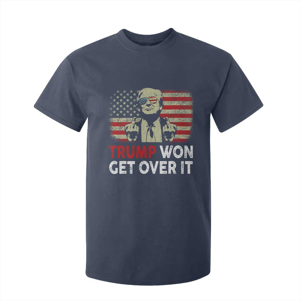 Trump 2024 T Shirt For Kid He Won Get Over It Patriotic Vintage American Flag TS02 Navy Print Your Wear