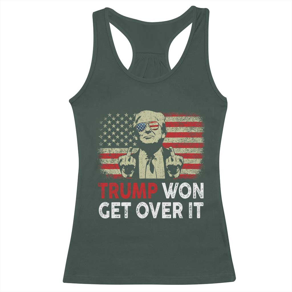 Trump 2024 Racerback Tank Top He Won Get Over It Patriotic Vintage American Flag TS02 Dark Forest Green Print Your Wear