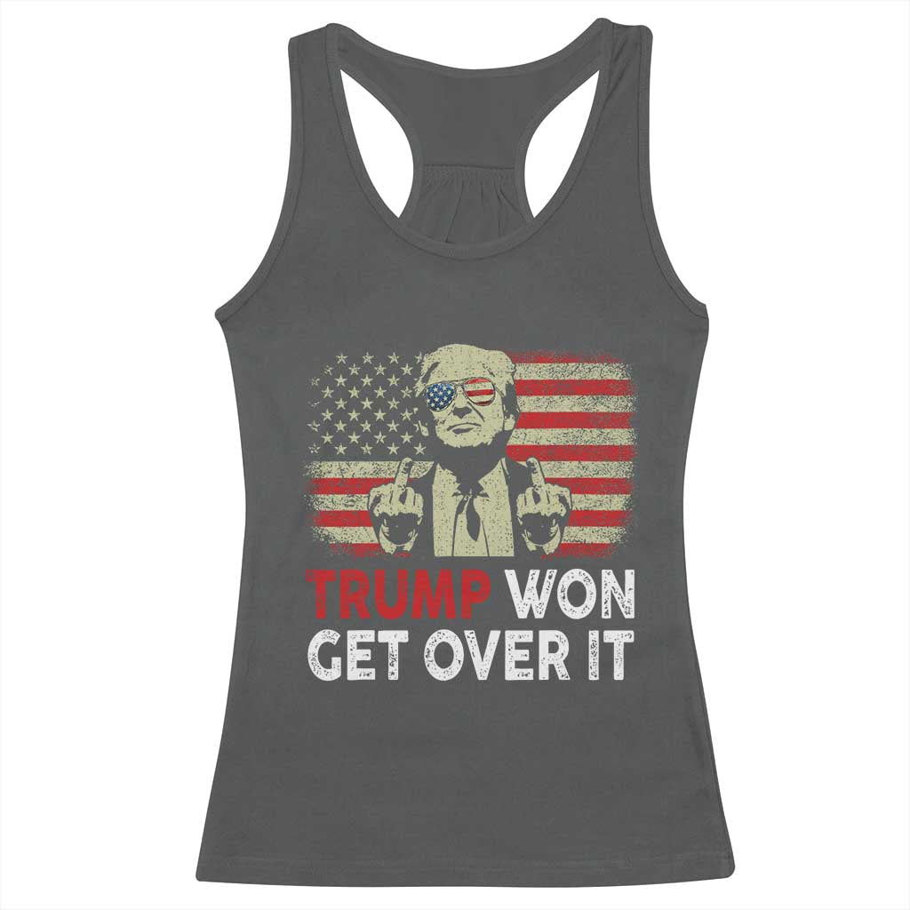 Trump 2024 Racerback Tank Top He Won Get Over It Patriotic Vintage American Flag TS02 Dark Heather Print Your Wear