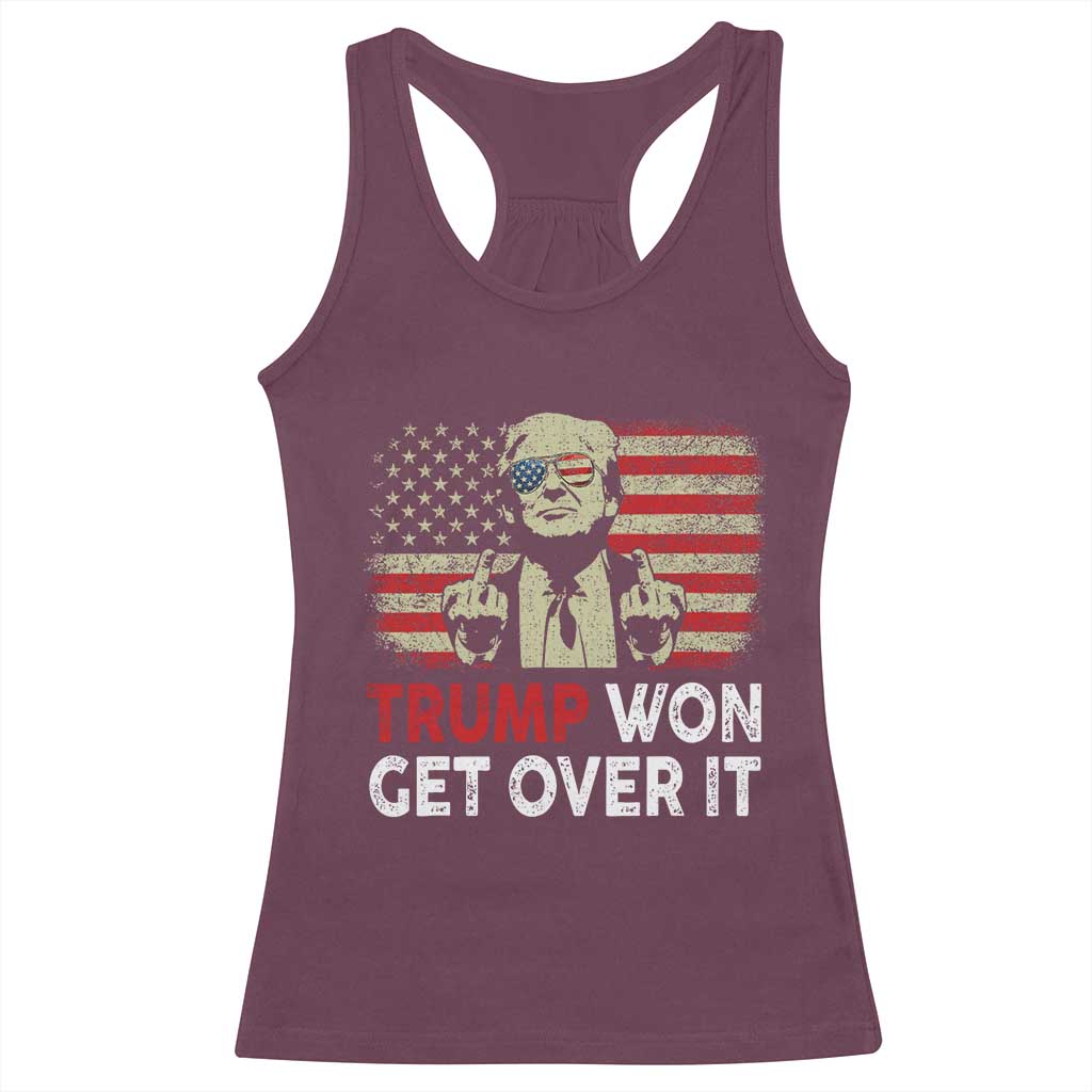 Trump 2024 Racerback Tank Top He Won Get Over It Patriotic Vintage American Flag TS02 Maroon Print Your Wear