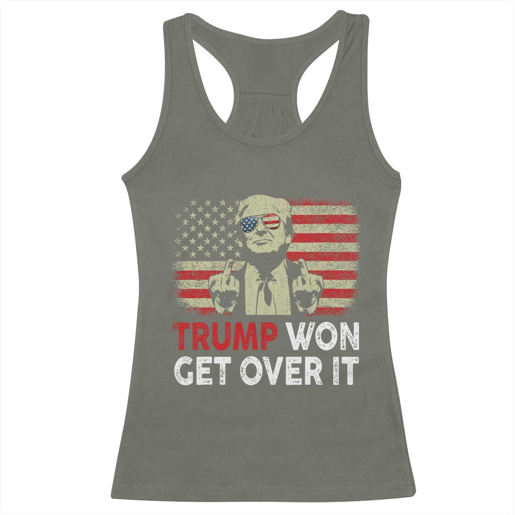 Trump 2024 Racerback Tank Top He Won Get Over It Patriotic Vintage American Flag TS02 Military Green Print Your Wear