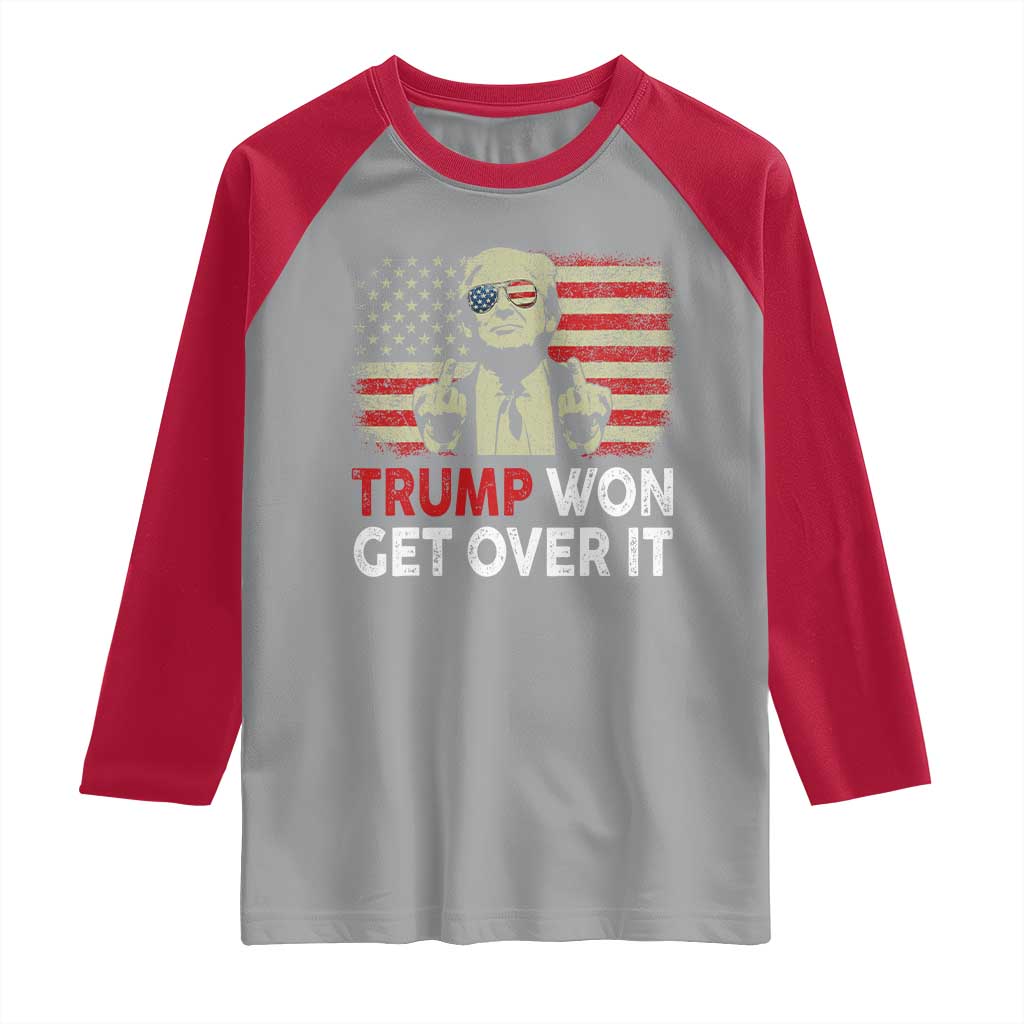 Trump 2024 Raglan Shirt He Won Get Over It Patriotic Vintage American Flag TS02 Sport Gray Red Print Your Wear