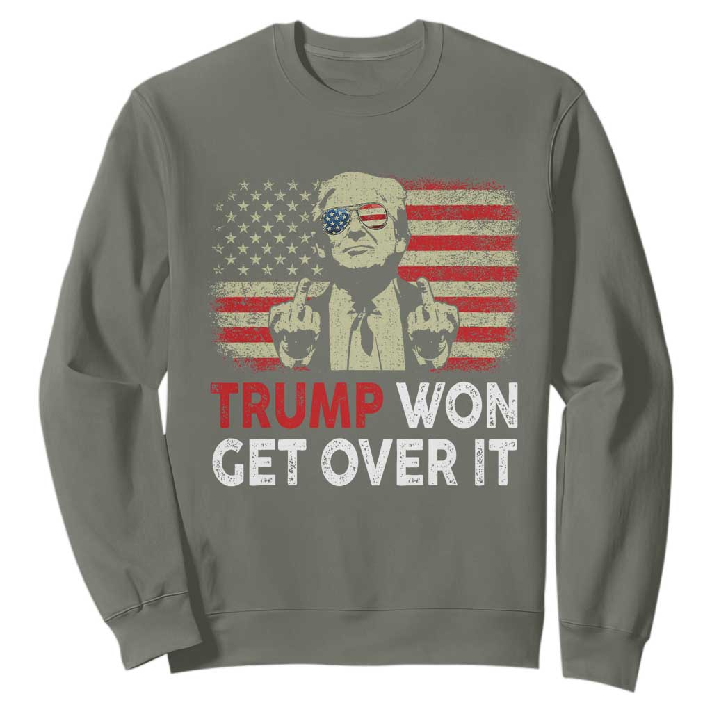 Trump 2024 Sweatshirt He Won Get Over It Patriotic Vintage American Flag TS02 Military Green Print Your Wear