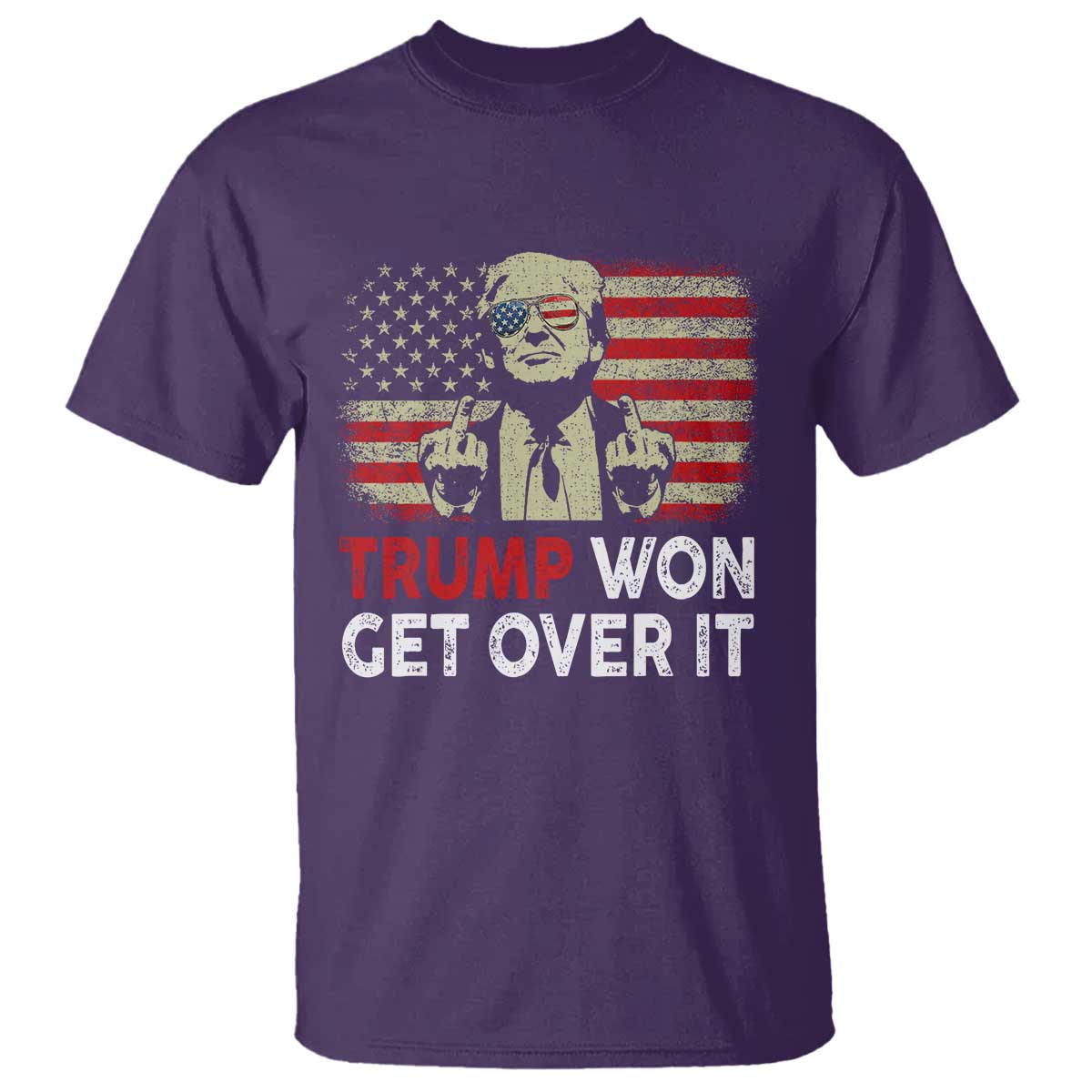 Trump 2024 T Shirt He Won Get Over It Patriotic Vintage American Flag TS02 Purple Print Your Wear