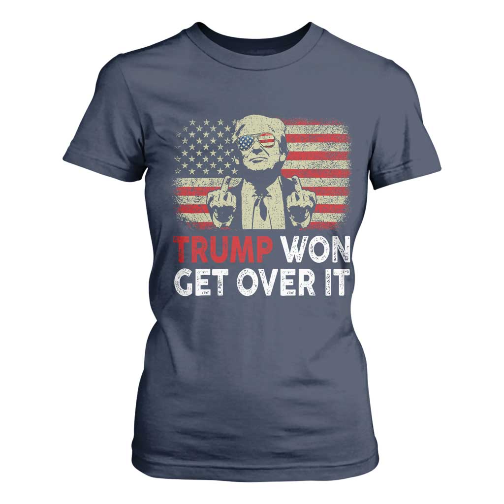 Trump 2024 T Shirt For Women He Won Get Over It Patriotic Vintage American Flag TS02 Navy Print Your Wear