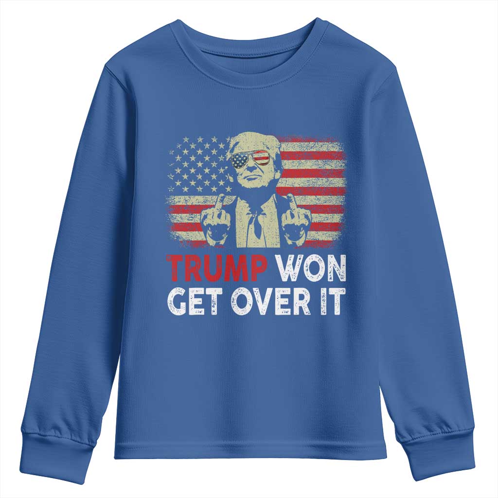 Trump 2024 Youth Sweatshirt He Won Get Over It Patriotic Vintage American Flag TS02 Royal Blue Print Your Wear
