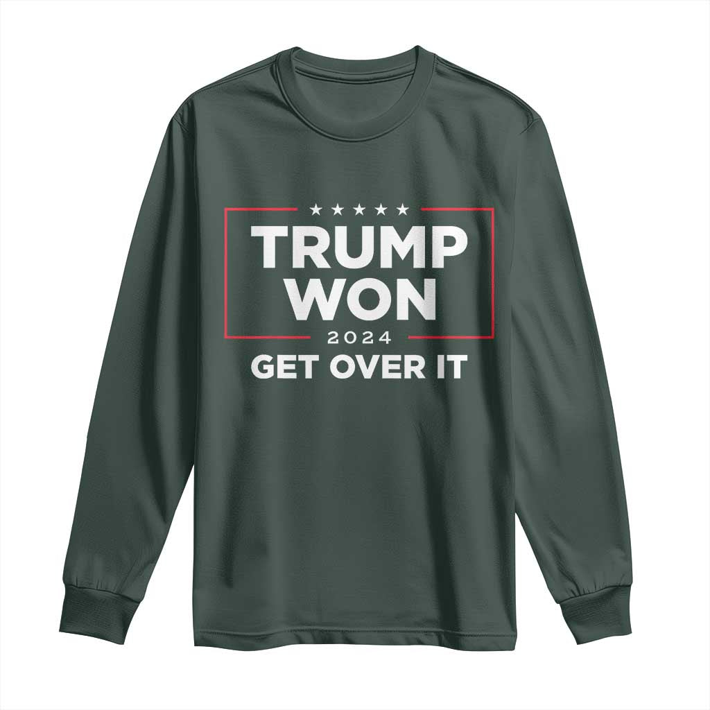 Trump 2024 Long Sleeve Shirt 47th President He Won Get Over It TS02 Dark Forest Green Print Your Wear