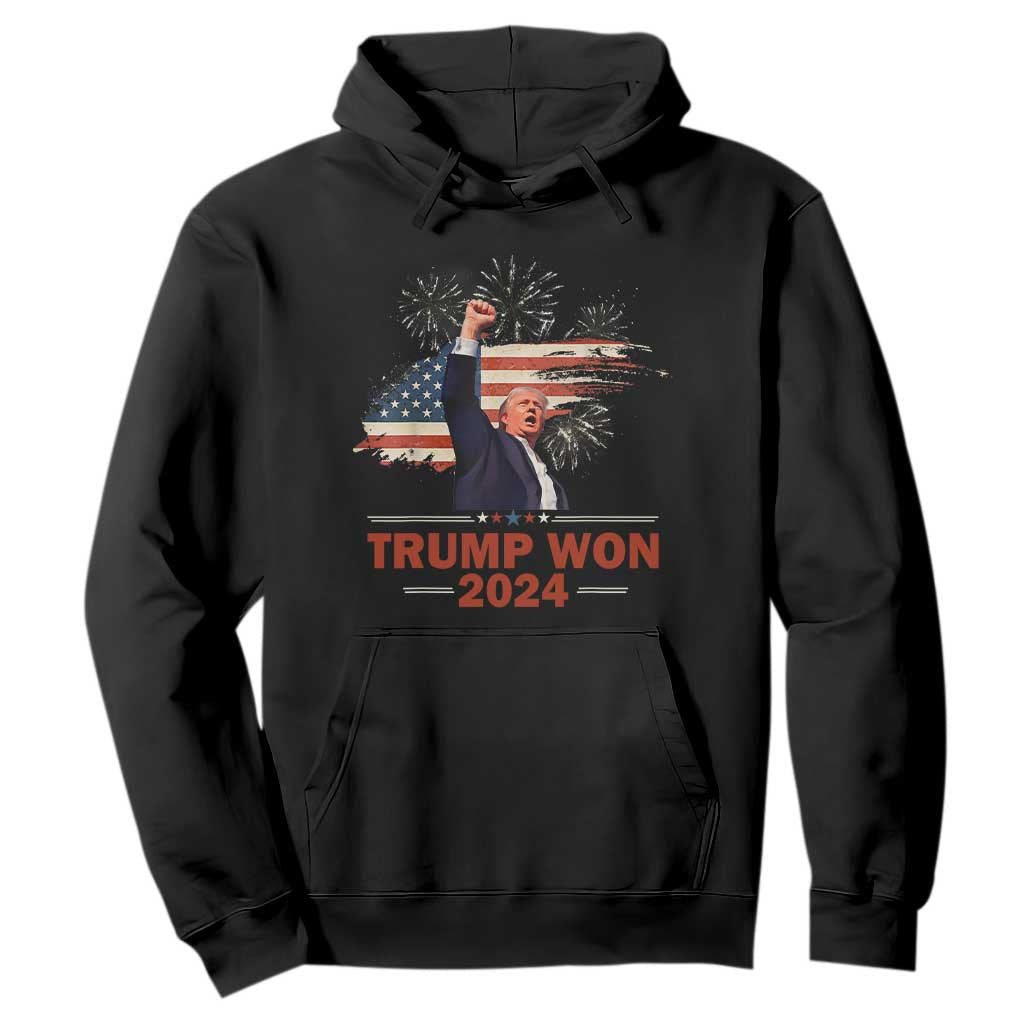Trump Won 2024 Hoodie 47th President American Flag Raised Fist TS02 Black Print Your Wear