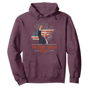 Trump Won 2024 Hoodie 47th President American Flag Raised Fist TS02 Maroon Print Your Wear