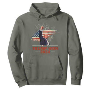 Trump Won 2024 Hoodie 47th President American Flag Raised Fist TS02 Military Green Print Your Wear