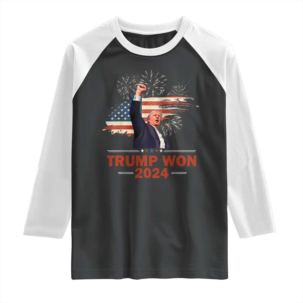 Trump Won 2024 Raglan Shirt 47th President American Flag Raised Fist TS02 Black White Print Your Wear
