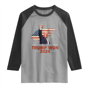 Trump Won 2024 Raglan Shirt 47th President American Flag Raised Fist TS02 Sport Gray Black Print Your Wear