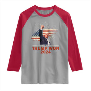 Trump Won 2024 Raglan Shirt 47th President American Flag Raised Fist TS02 Sport Gray Red Print Your Wear