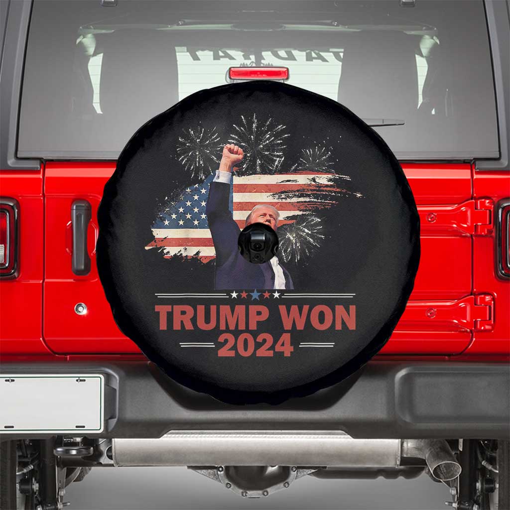 Trump Won 2024 Spare Tire Cover 47th President American Flag Raised Fist TS02 Black Print Your Wear