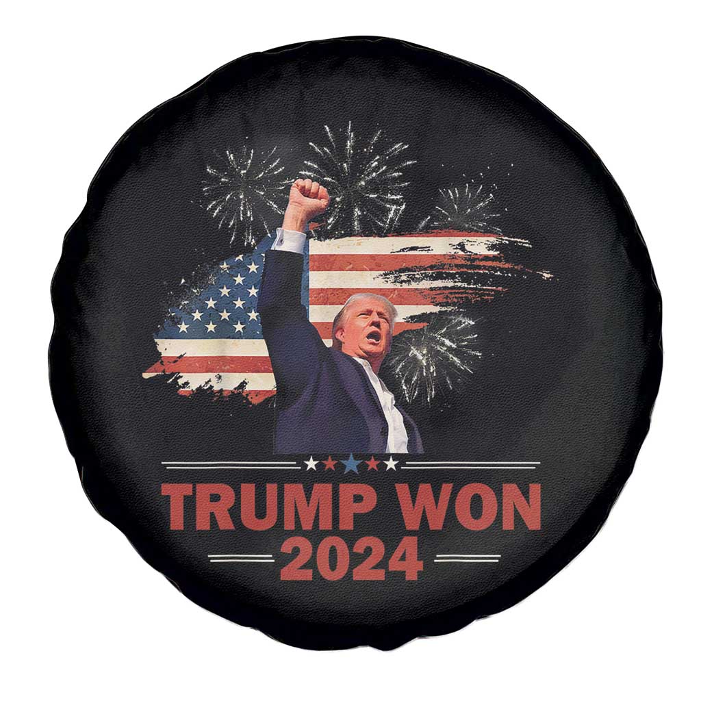 Trump Won 2024 Spare Tire Cover 47th President American Flag Raised Fist TS02 Print Your Wear