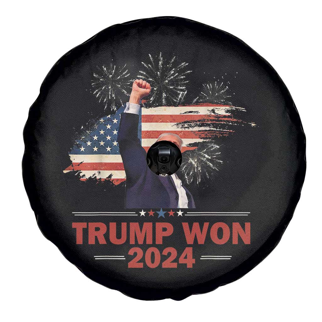 Trump Won 2024 Spare Tire Cover 47th President American Flag Raised Fist TS02 Print Your Wear