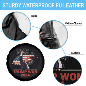 Trump Won 2024 Spare Tire Cover 47th President American Flag Raised Fist TS02 Print Your Wear
