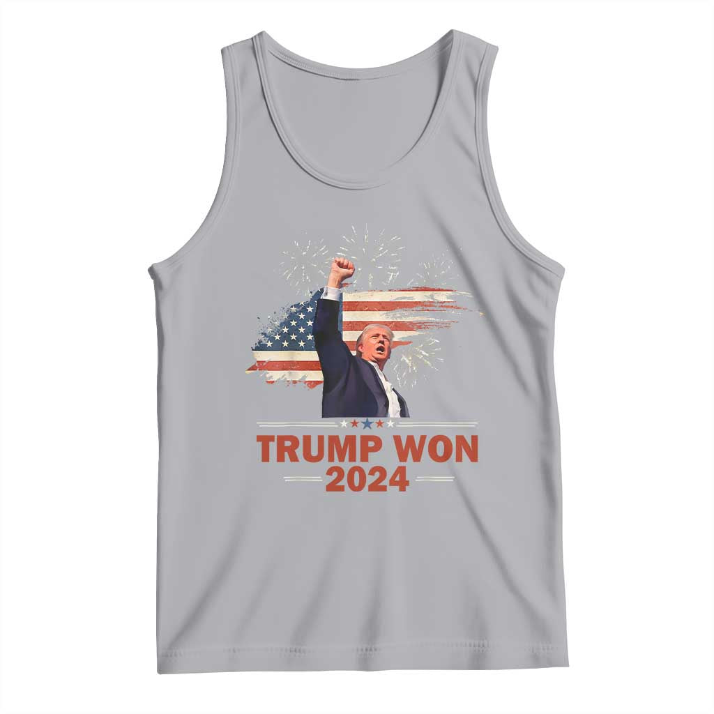 Trump Won 2024 Tank Top 47th President American Flag Raised Fist TS02 Athletic Heather Print Your Wear