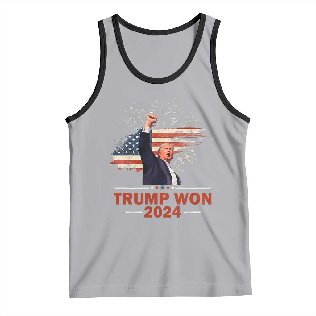 Trump Won 2024 Tank Top 47th President American Flag Raised Fist TS02 Athletic Heather Black Print Your Wear