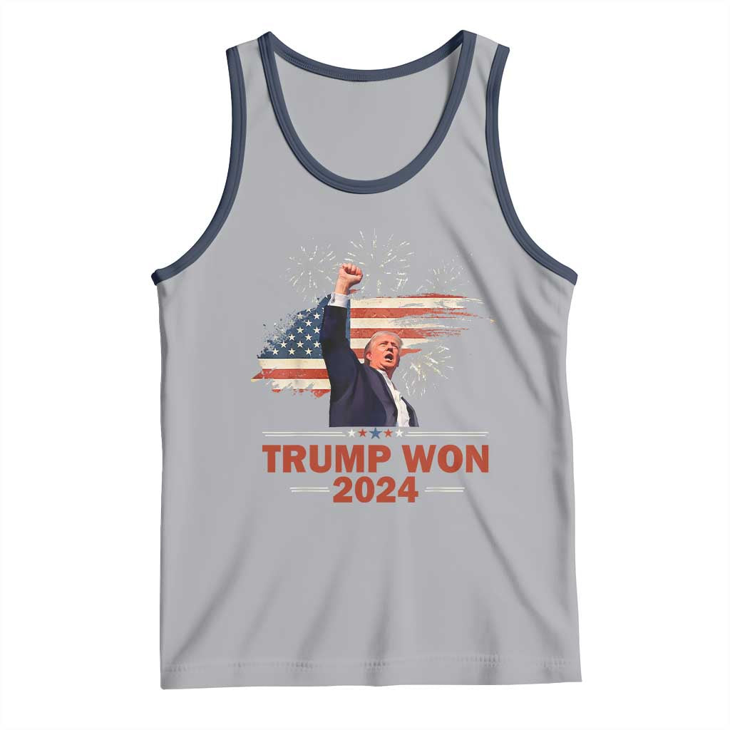 Trump Won 2024 Tank Top 47th President American Flag Raised Fist TS02 Athletic Heather Navy Print Your Wear