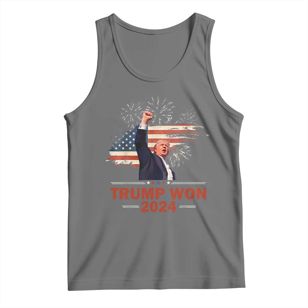 Trump Won 2024 Tank Top 47th President American Flag Raised Fist TS02 Black Heather Print Your Wear
