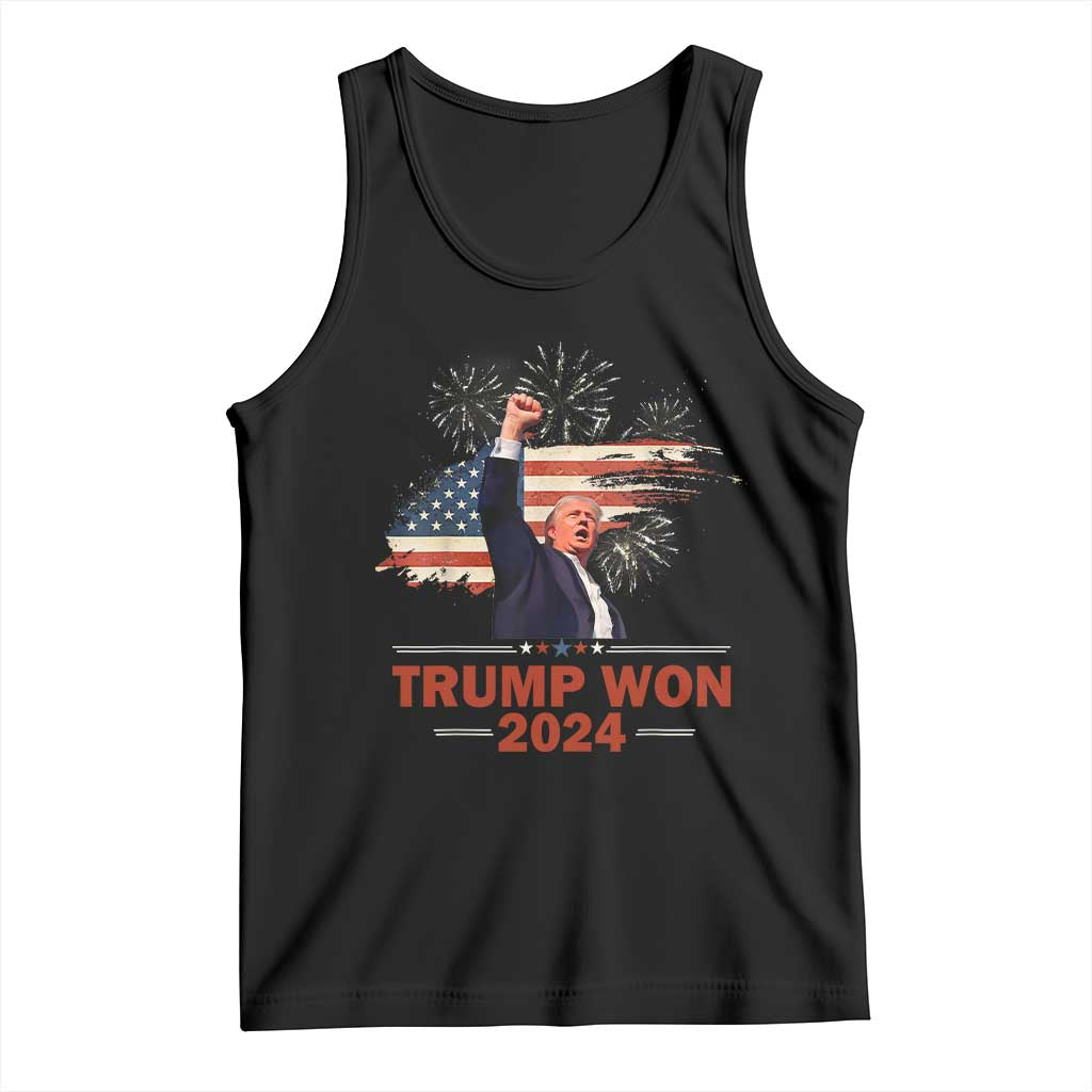 Trump Won 2024 Tank Top 47th President American Flag Raised Fist TS02 Black Print Your Wear