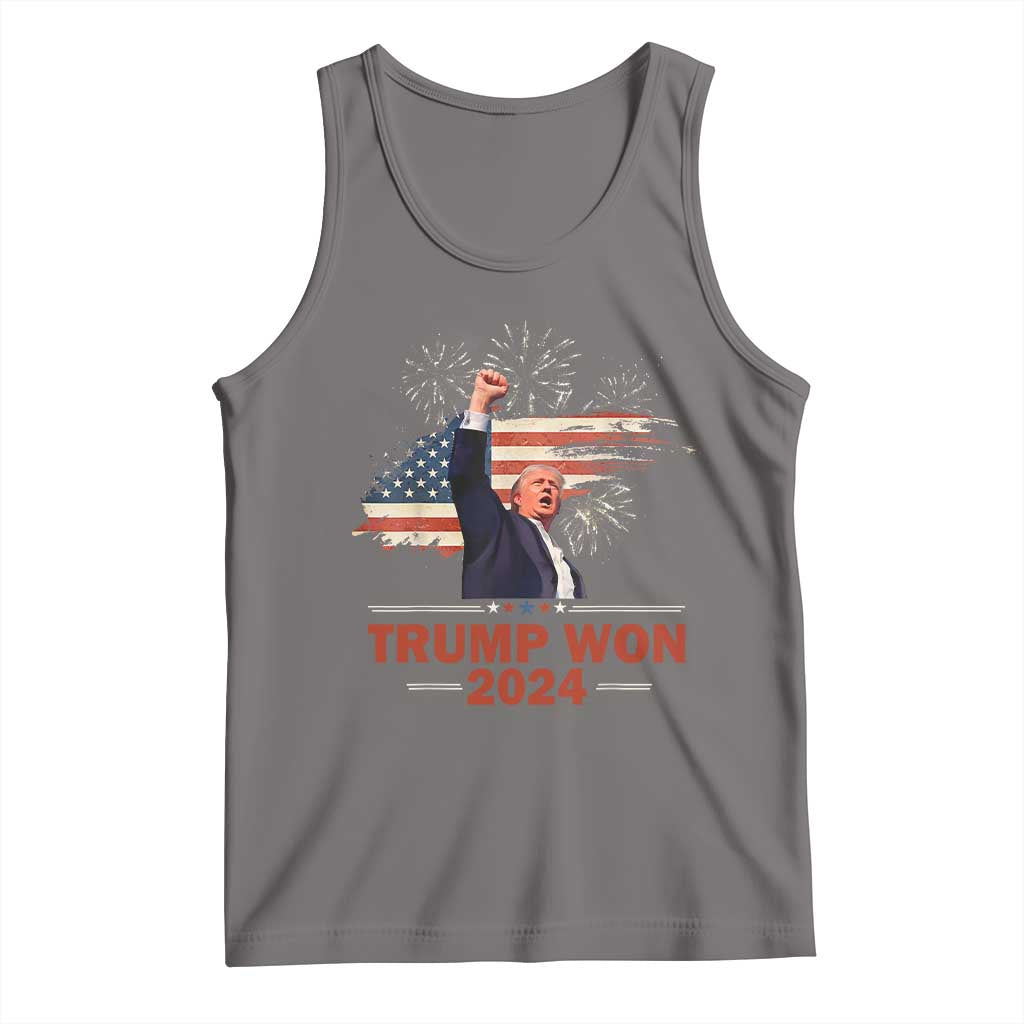 Trump Won 2024 Tank Top 47th President American Flag Raised Fist TS02 Deep Heather Print Your Wear