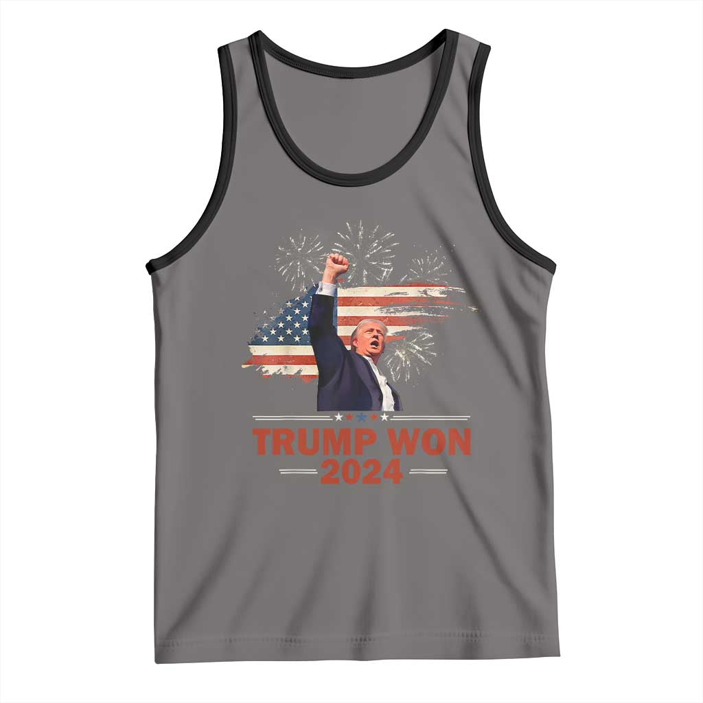 Trump Won 2024 Tank Top 47th President American Flag Raised Fist TS02 Deep Heather Black Print Your Wear