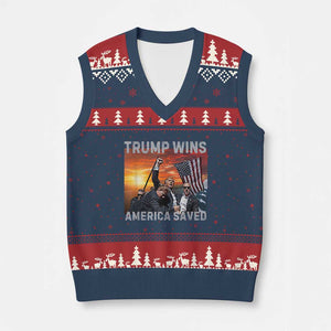 Trump 2024 V-Neck Knit Sweater Vest Trump Won America Saved American Flag TS02 Navy Red Print Your Wear