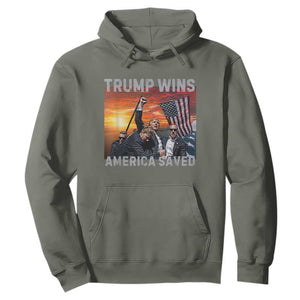 Trump 2024 Hoodie Trump Won America Saved American Flag TS02 Military Green Print Your Wear